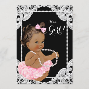 Invitation Ethnic Girl rose Black Pearl Baby shower