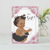 Invitation Ethnic Girl rose noir Tutu Baby shower (Debout devant)