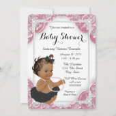 Invitation Ethnic Girl rose noir Tutu Baby shower (Dos)