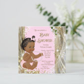 Invitation Ethnic Girl rose or Baby shower Pearl (Debout devant)