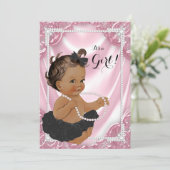 Invitation Ethnic Girl rose Pearl Black Tutu Baby shower (Debout devant)