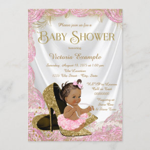 Invitation Ethnic Girl talon haute chaussure Baby shower or r