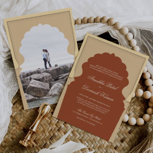 Invitation Ethnic Indian Ivory Arch Terracotta Mariage