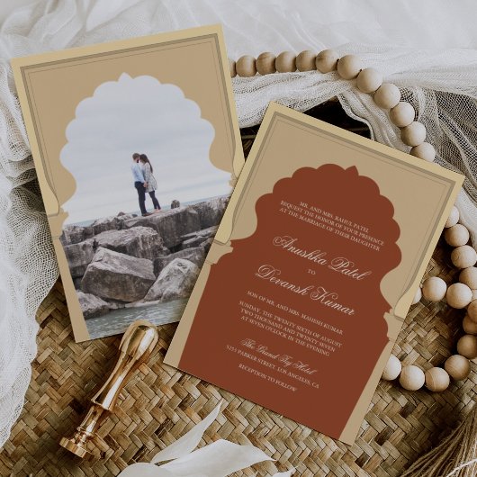 Invitation Ethnic Indian Ivory Arch Terracotta Mariage