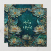 Invitation Ethnic Lotus Green Mariage indien (Devant / Derrière)