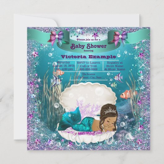 Invitation Ethnic Mermaid Princess Baby shower (Devant)