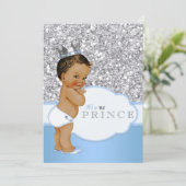 Invitation Ethnic Prince Baby shower Blue and Silver (Debout devant)