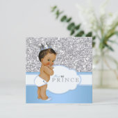 Invitation Ethnic Prince Baby shower Blue and Silver (Debout devant)