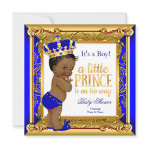 Ethnic Prince Baby shower Blue Faux Gold