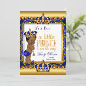 Invitation Ethnic Prince Baby shower Blue Ornate Gold (Debout devant)