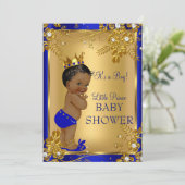 Invitation Ethnic Prince Boy Baby shower Gold Blue Floral (Debout devant)