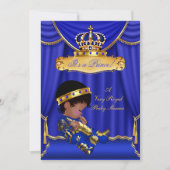 Invitation Ethnic Prince Boy Baby shower Royal Blue Draps (Devant)