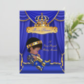 Invitation Ethnic Prince Boy Baby shower Royal Blue Draps (Debout devant)