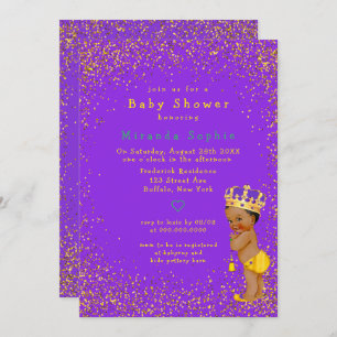 Invitation Ethnic Prince Purple et Gold Boy Baby shower