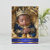 Invitation Ethnic Prince Royal Blue Gold Baby shower (Debout devant)