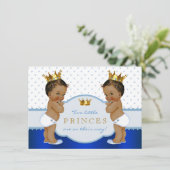 Invitation Ethnic Prince Twin Boy Baby shower (Debout devant)