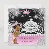 Invitation Ethnic Princess Baby shower Carriage rose noir (Devant)