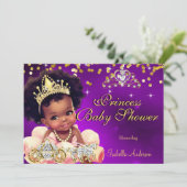 Invitation Ethnic Princess Baby shower Purple Tiara Carriage (Debout devant)