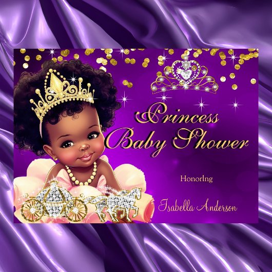 Invitation Ethnic Princess Baby shower Purple Tiara Carriage