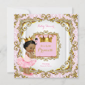 Invitation Ethnic Princess Baby shower Rose Lace Blanc Or (Devant)