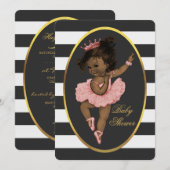 Invitation Ethnic Princess Ballerina Baby Black White Stripes (Devant / Derrière)