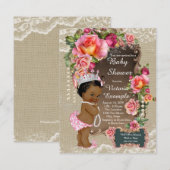 Invitation Ethnic Princess Burlap Lace Pearl Baby shower (Devant / Derrière)