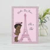 Invitation Ethnic Princess Eiffel Tower Polka Dot Baby shower (Debout devant)