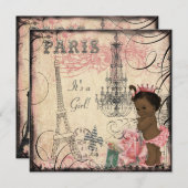 Invitation Ethnic Princess Paris Eiffel Baby shower Tour (Devant / Derrière)
