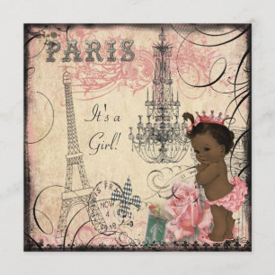 Invitation Ethnic Princess Paris Eiffel Baby shower Tour