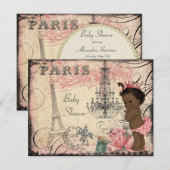 Invitation Ethnic Princess Paris Eiffel Baby shower Tour (Devant / Derrière)