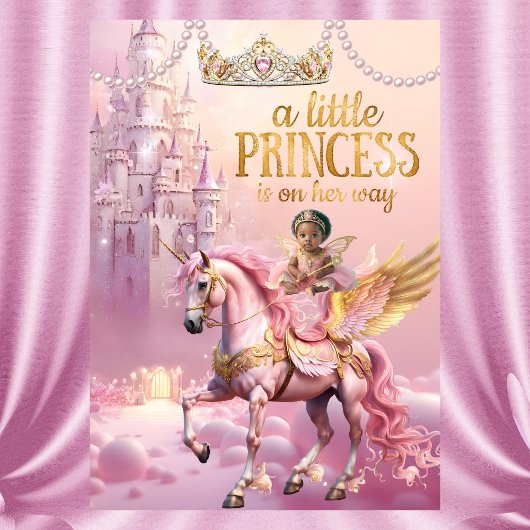 Invitation Ethnic Princess Pink Baby Shower unicorn castle