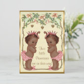 Invitation Ethnic Princess Twins Baby shower Rose & Coeurs (Debout devant)