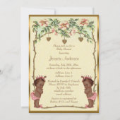 Invitation Ethnic Princess Twins Baby shower Rose & Coeurs (Dos)