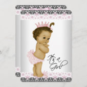 Invitation Ethnic rose et gris bébé fille douche (Devant / Derrière)