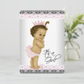 Invitation Ethnic rose et gris bébé fille douche (Debout devant)