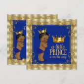 Invitation Ethnic Royal Blue Gold Royal Prince Baby shower (Devant / Derrière)
