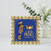 Invitation Ethnic Royal Blue Gold Royal Prince Baby shower (Debout devant)