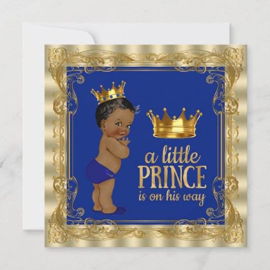 Invitation Ethnic Royal Blue Gold Royal Prince Baby shower (Devant)