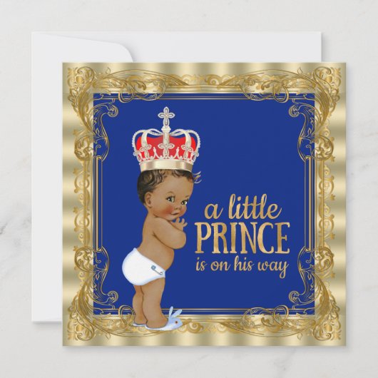 Invitation Ethnic Royal Blue Gold Royal Prince Baby shower (Devant)