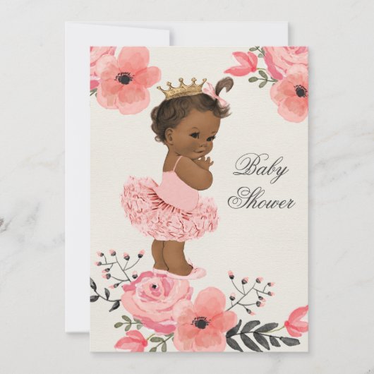 Invitation Ethnic Tutu Princess Baby shower d'aquarelle flora (Devant)