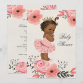 Invitation Ethnic Tutu Princess Baby shower d'aquarelle flora (Devant / Derrière)