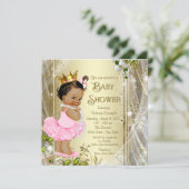 Invitation Ethnic Tutu Princess Baby shower d'or rose (Debout devant)