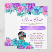 Invitation ethnique Bébé élégant Purple turquoise Gold baby s (Devant / Derrière)