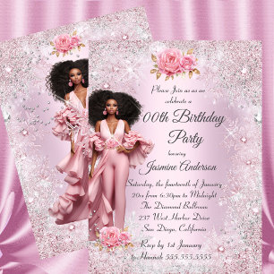 Invitation Ethnique Glam Anniversaire Rose Argent Hiver Merve
