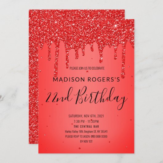 Invitation étincelante liquide parties scintillant (Devant / Derrière)