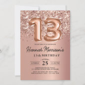 Invitation Étincelle 13e anniversaire Rose Gold Balloons Part (Devant)
