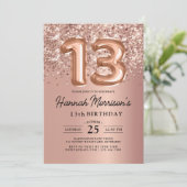 Invitation Étincelle 13e anniversaire Rose Gold Balloons Part (Debout devant)