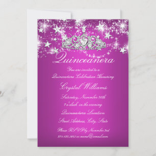 Invitation Étincelle rose chaude Tiara Stars Quinceanera