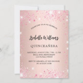 Invitation Étincelle rose de Quinceanera or rose (Devant)