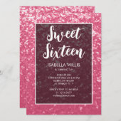Invitation Étincelle rose rose Sweet 16 élégant script (Devant / Derrière)